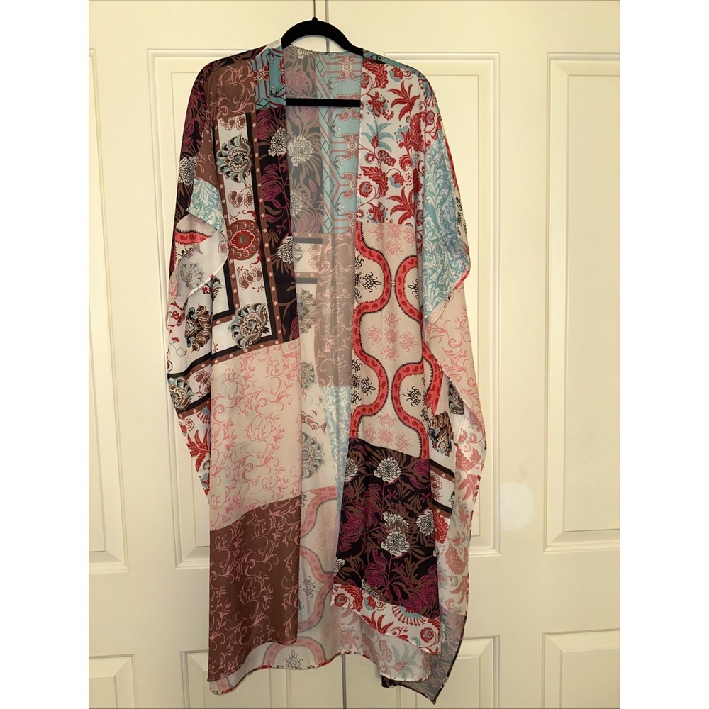 Boho Patchwork Kimono Cardigan Duster One Size Sheer Multi Color Lightweight